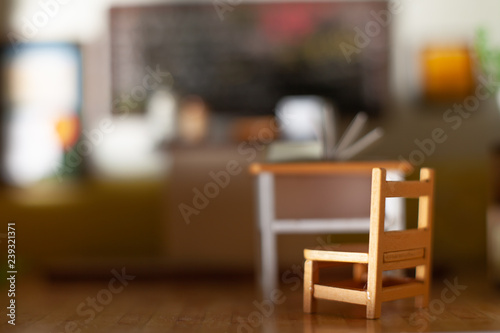 Student desks in the classroom.