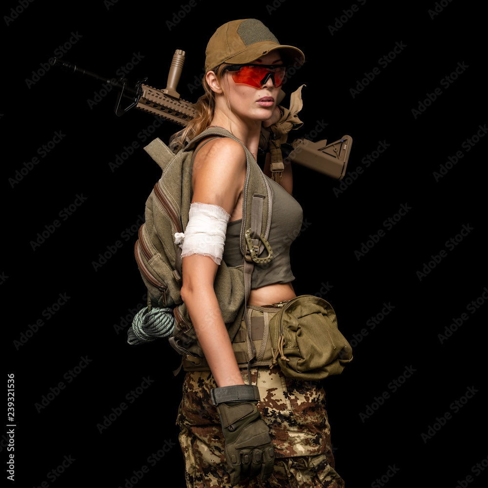 military girl with automatic rifle. Dooms day military girl with automatic rifle. Dooms day