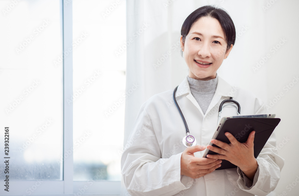 Doctor Asian woman, medical professional gesture up confidence Let the patient . Doctor Asian woman, medical professional gesture up confidence Let the patient .