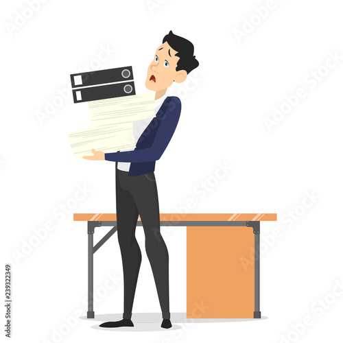 Man at the desk with pile of document
