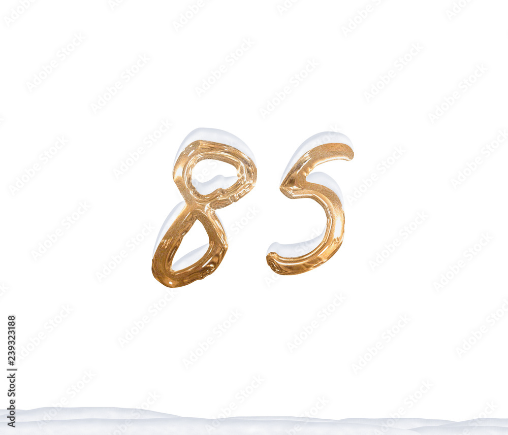 Gold Number 85 with Snow on white background Gold Number 85 with Snow on white background