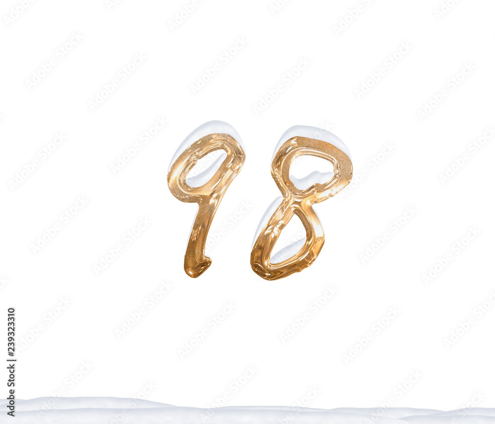 Gold Number 98 with Snow on white background Gold Number 98 with Snow on white background