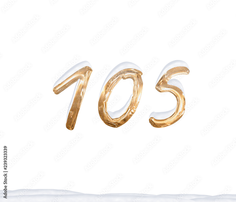Gold Number 105 with Snow on white background Gold Number 105 with Snow on white background
