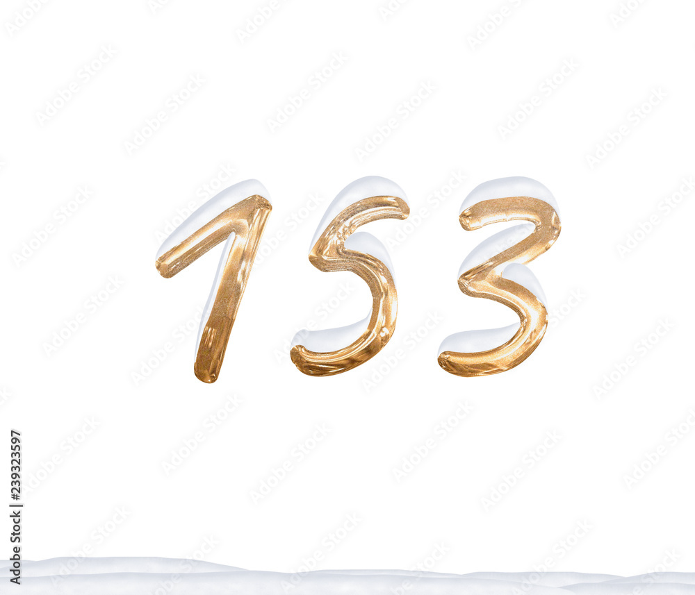 Gold Number 153 with Snow on white background Gold Number 153 with Snow on white background