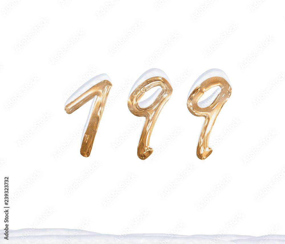 Gold Number 199 with Snow on white background Gold Number 199 with Snow on white background