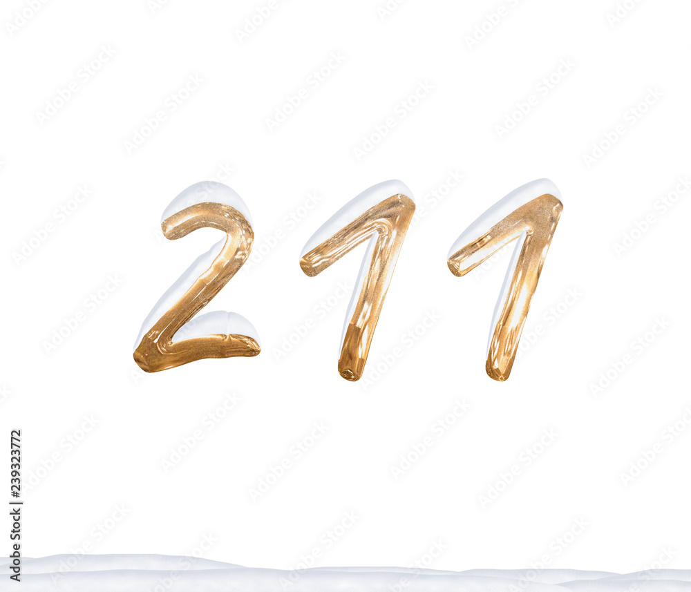 Gold Number 211 with Snow on white background