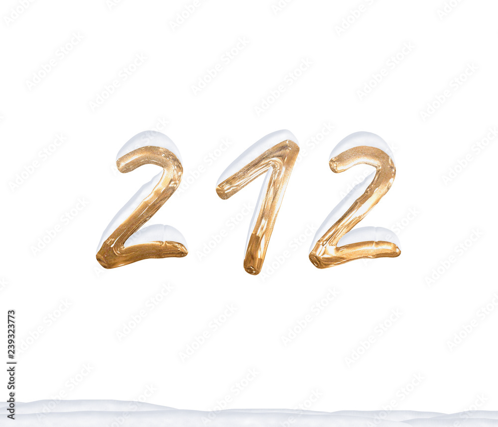 Gold Number 212 with Snow on white background Gold Number 212 with Snow on white background