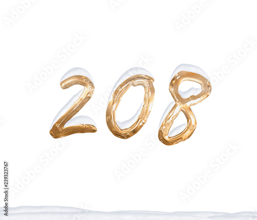 Gold Number 208 with Snow on white background