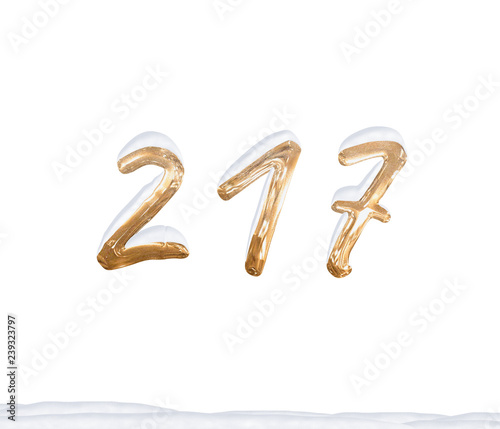 Gold Number 217 with Snow on white background