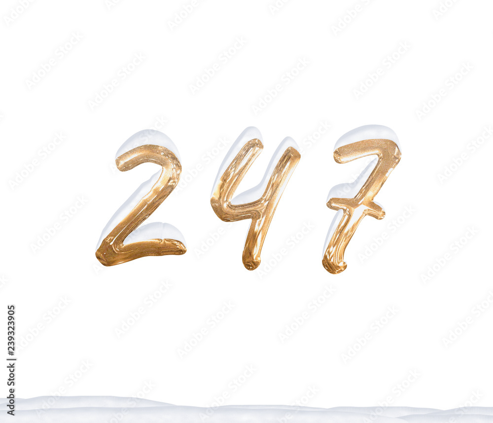 Gold Number 247 with Snow on white background