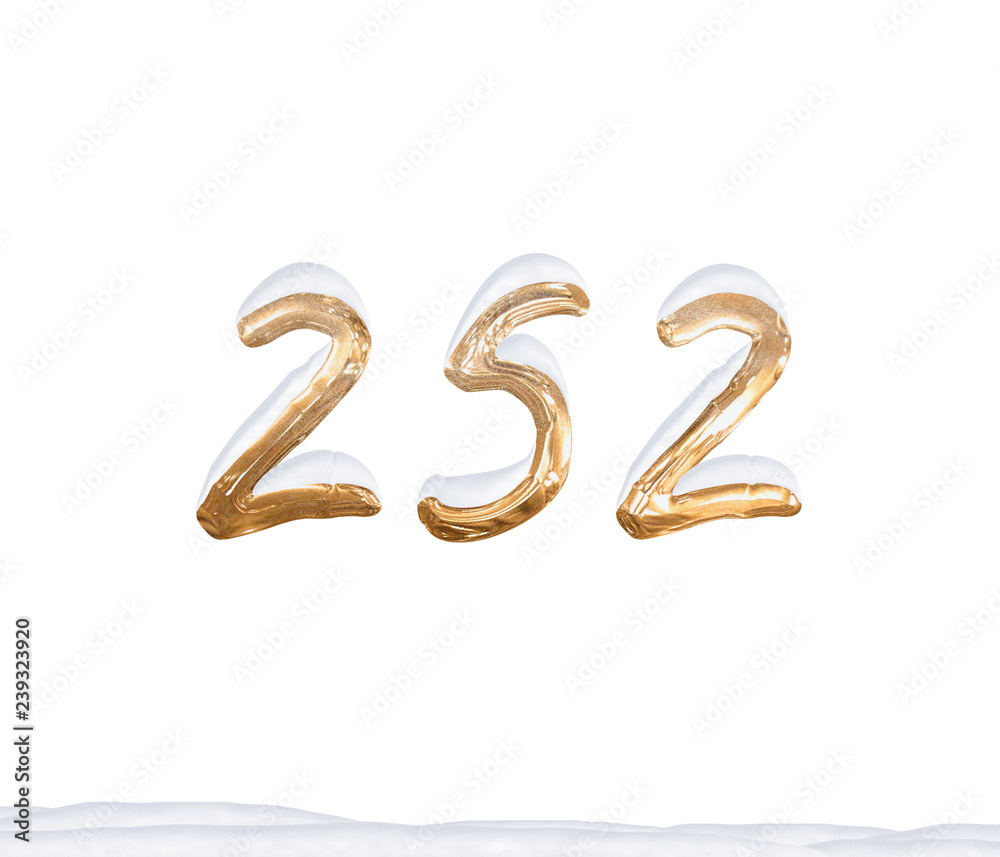Naklejka premium Gold Number 252 with Snow on white background