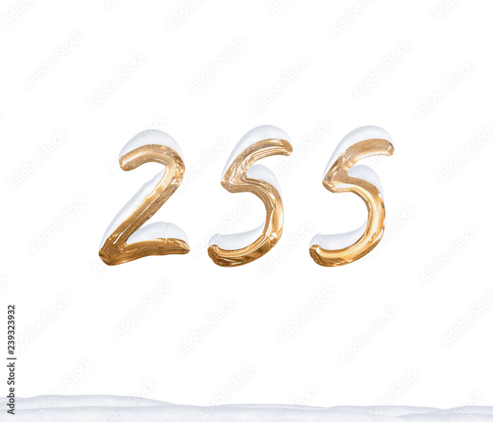 Gold Number 255 with Snow on white background Gold Number 255 with Snow on white background