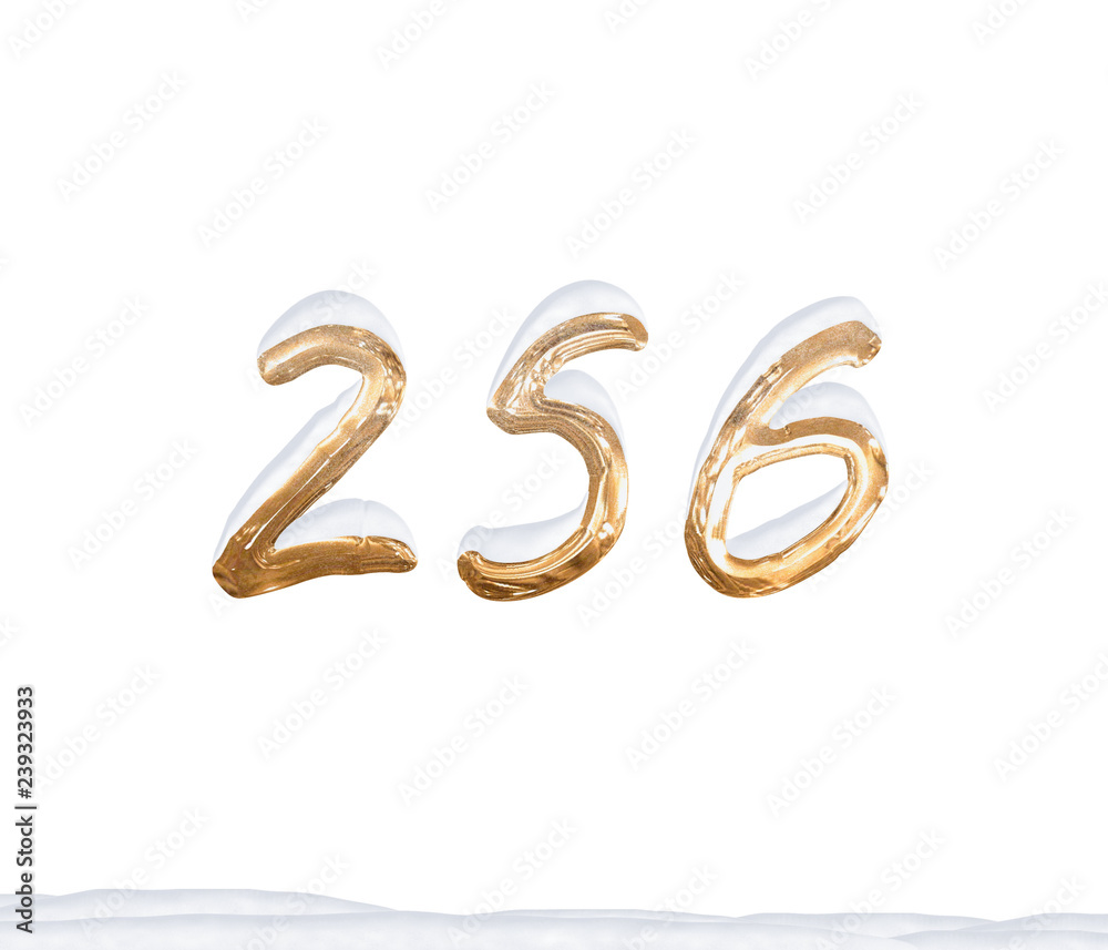 Gold Number 256 with Snow on white background Gold Number 256 with Snow on white background