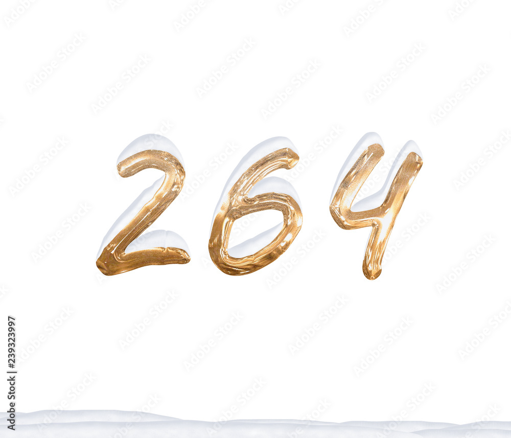 Gold Number 264 with Snow on white background Gold Number 264 with Snow on white background