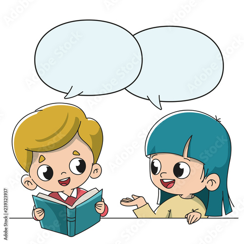 Niños hablando en el colegio Stock Vector | Adobe Stock
