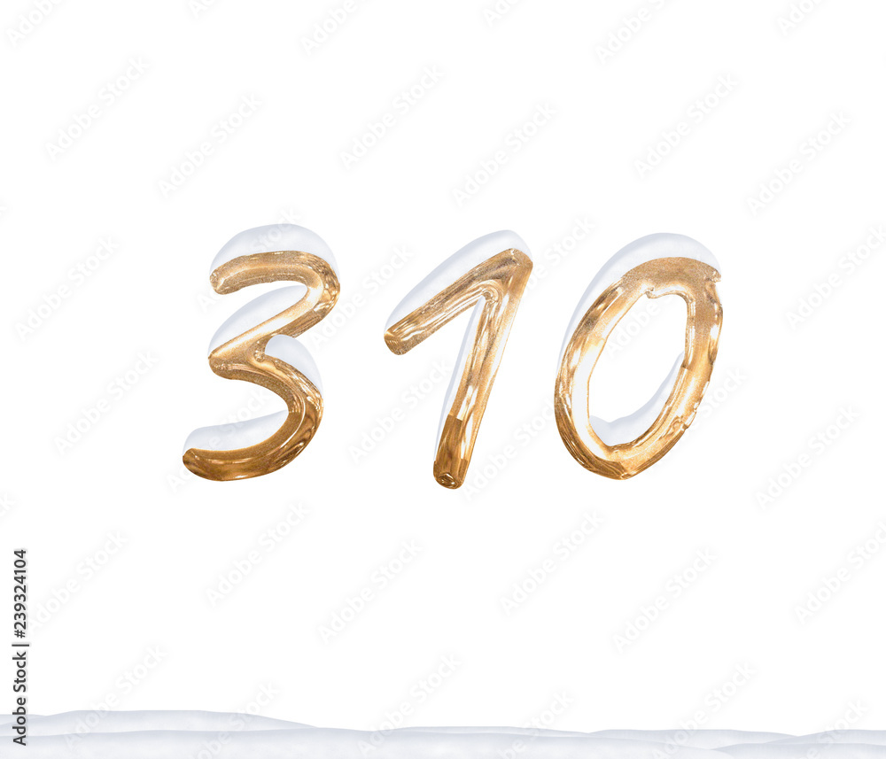 Gold Number 310 with Snow on white background Gold Number 310 with Snow on white background