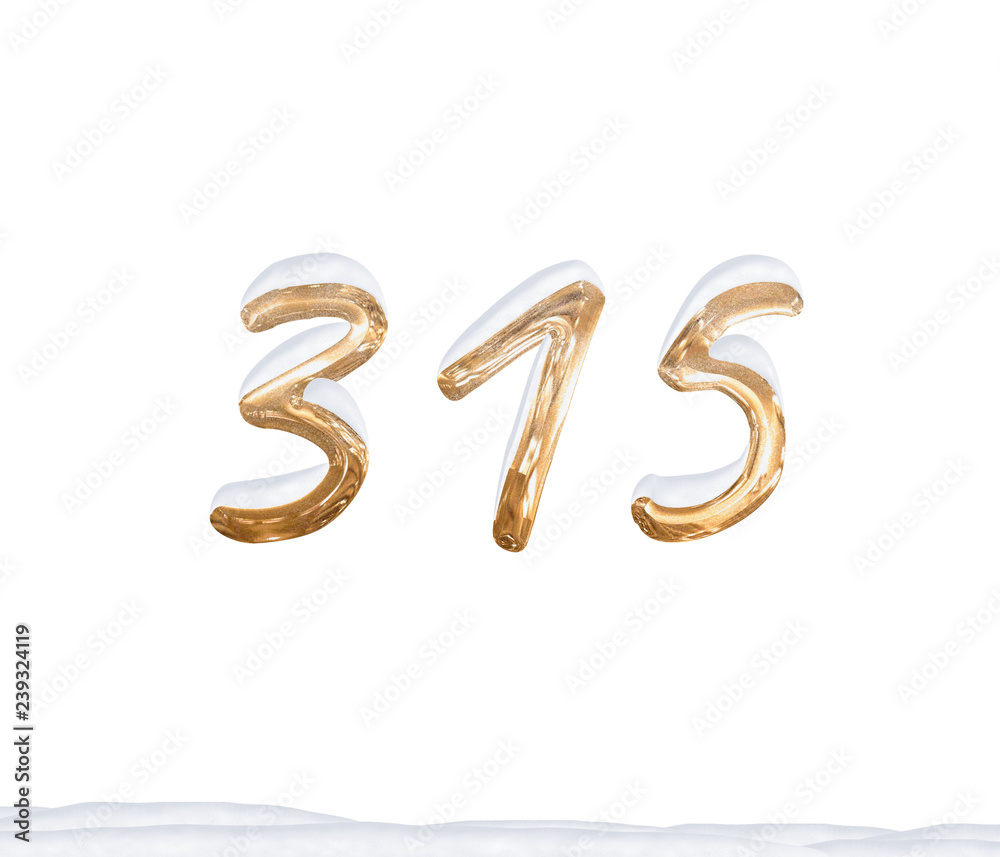 Gold Number 315 with Snow on white background Gold Number 315 with Snow on white background