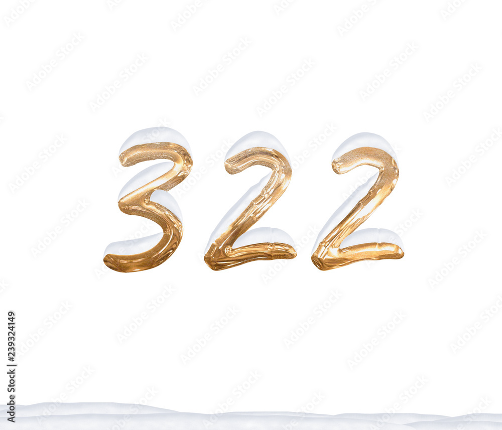 Gold Number 322 with Snow on white background Gold Number 322 with Snow on white background