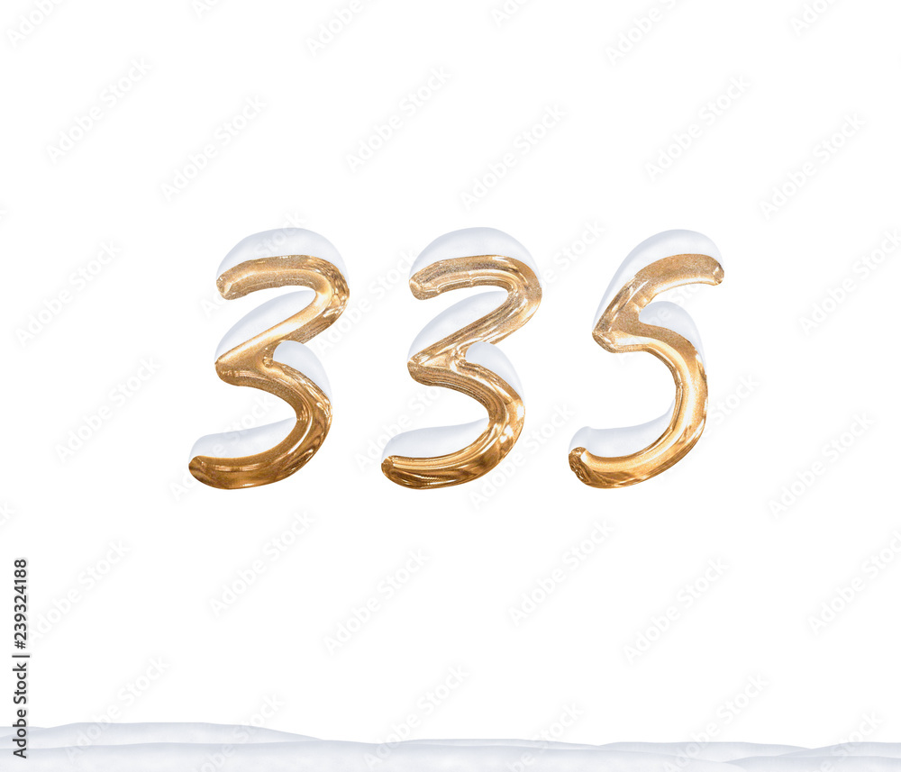 Gold Number 335 with Snow on white background Gold Number 335 with Snow on white background