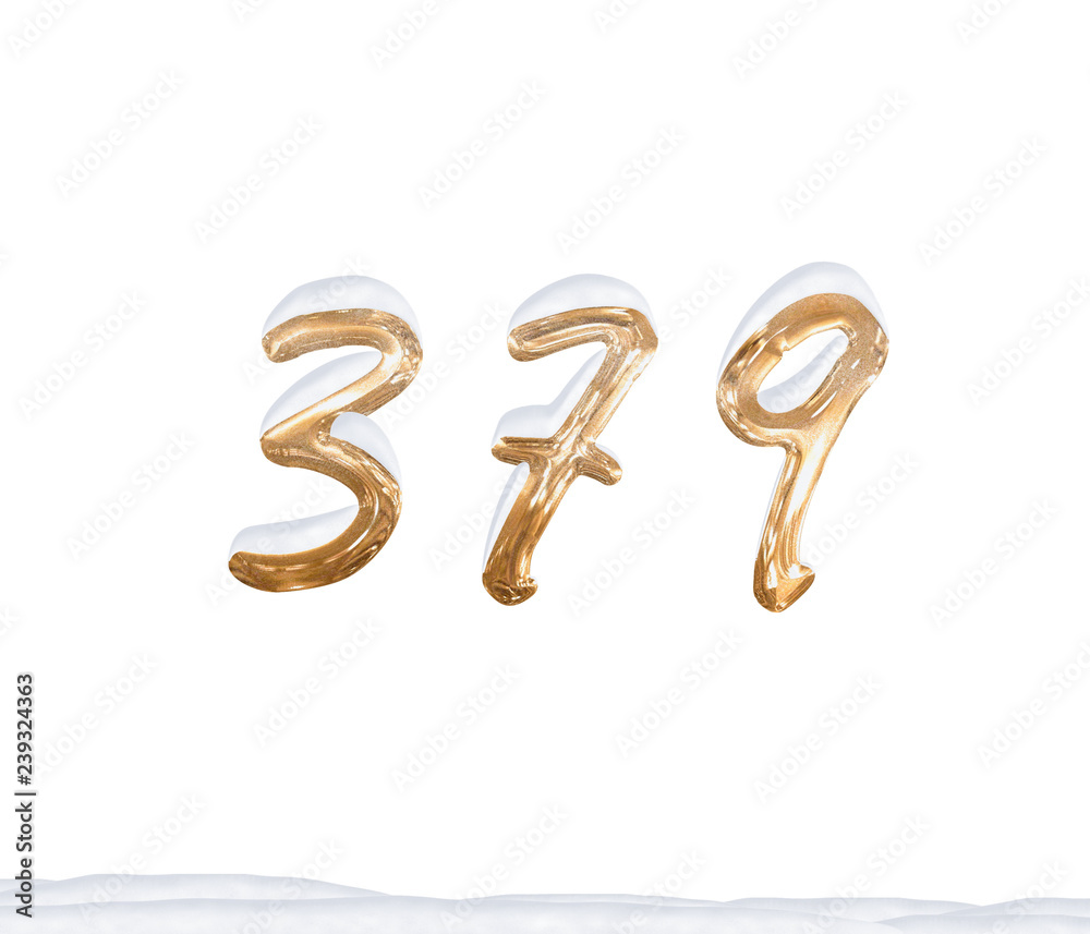 Gold Number 379 with Snow on white background Gold Number 379 with Snow on white background