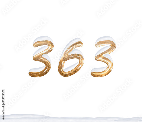 Gold Number 363 with Snow on white background