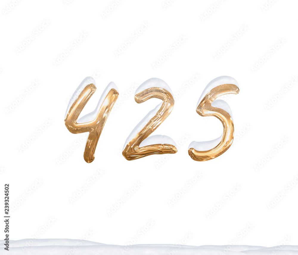 Gold Number 425 with Snow on white background Gold Number 425 with Snow on white background