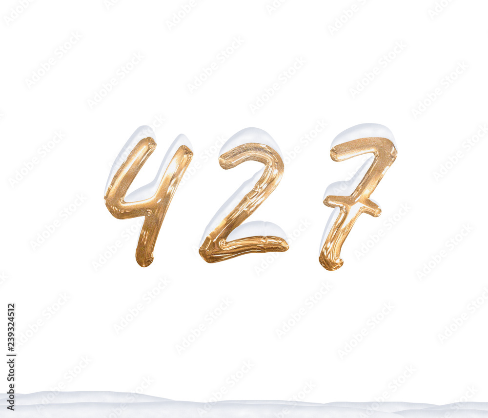 Gold Number 427 with Snow on white background Gold Number 427 with Snow on white background