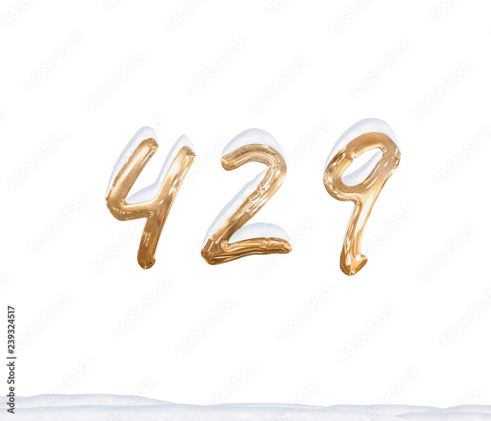 Gold Number 429 with Snow on white background Gold Number 429 with Snow on white background