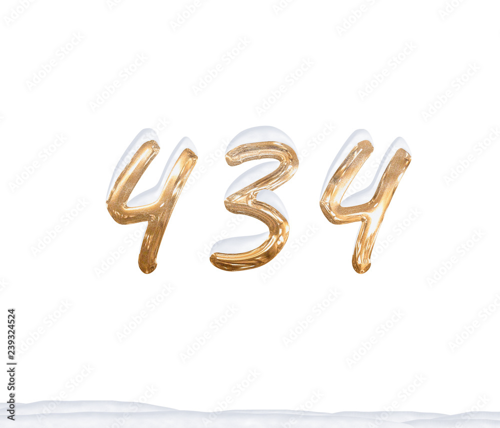 Gold Number 434 with Snow on white background Gold Number 434 with Snow on white background