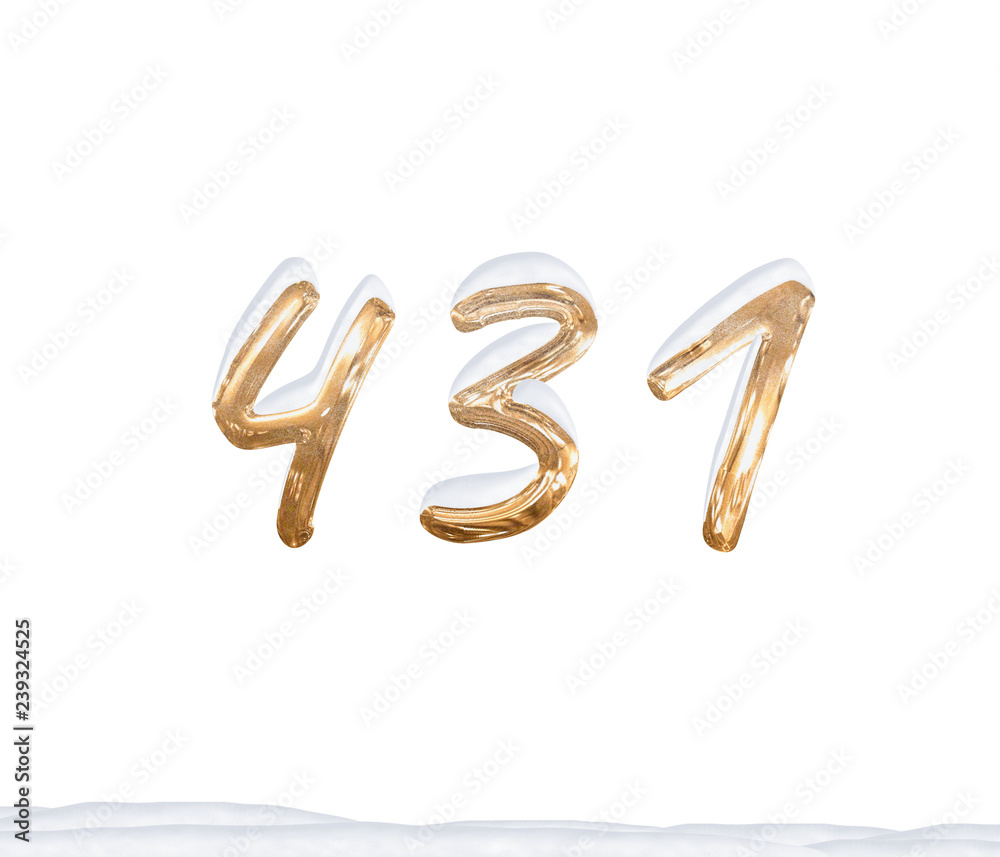 Gold Number 431 with Snow on white background