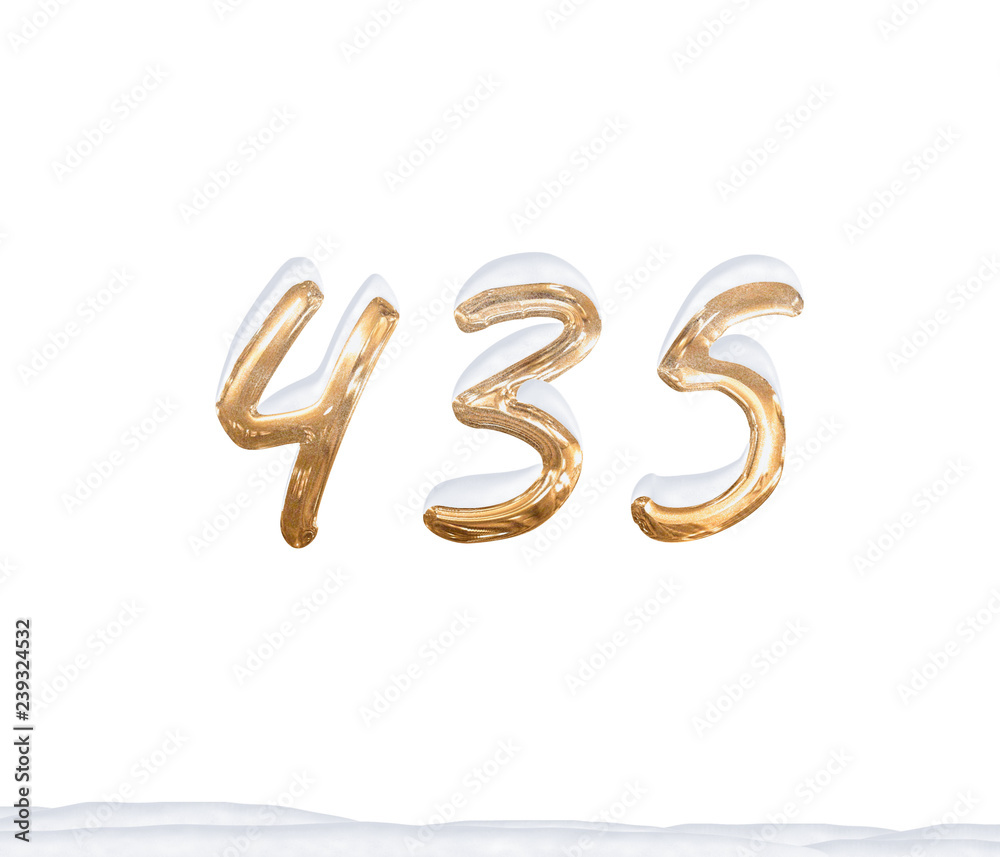 Gold Number 435 with Snow on white background Gold Number 435 with Snow on white background