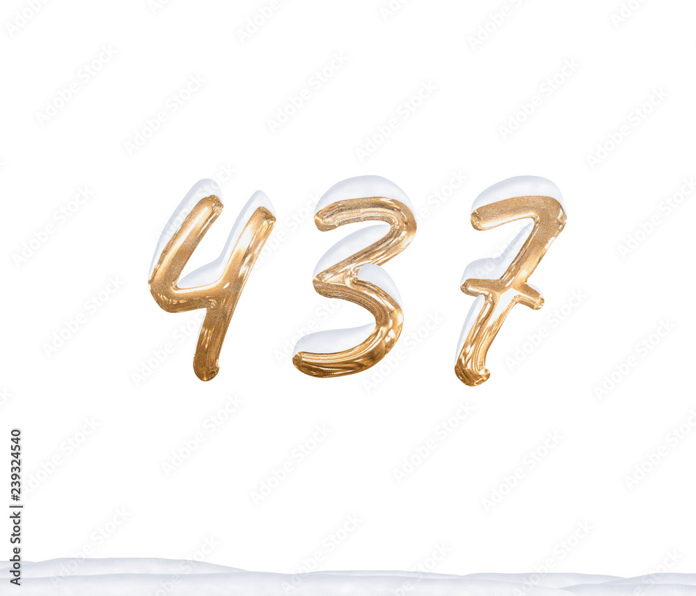 Gold Number 437 with Snow on white background Gold Number 437 with Snow on white background