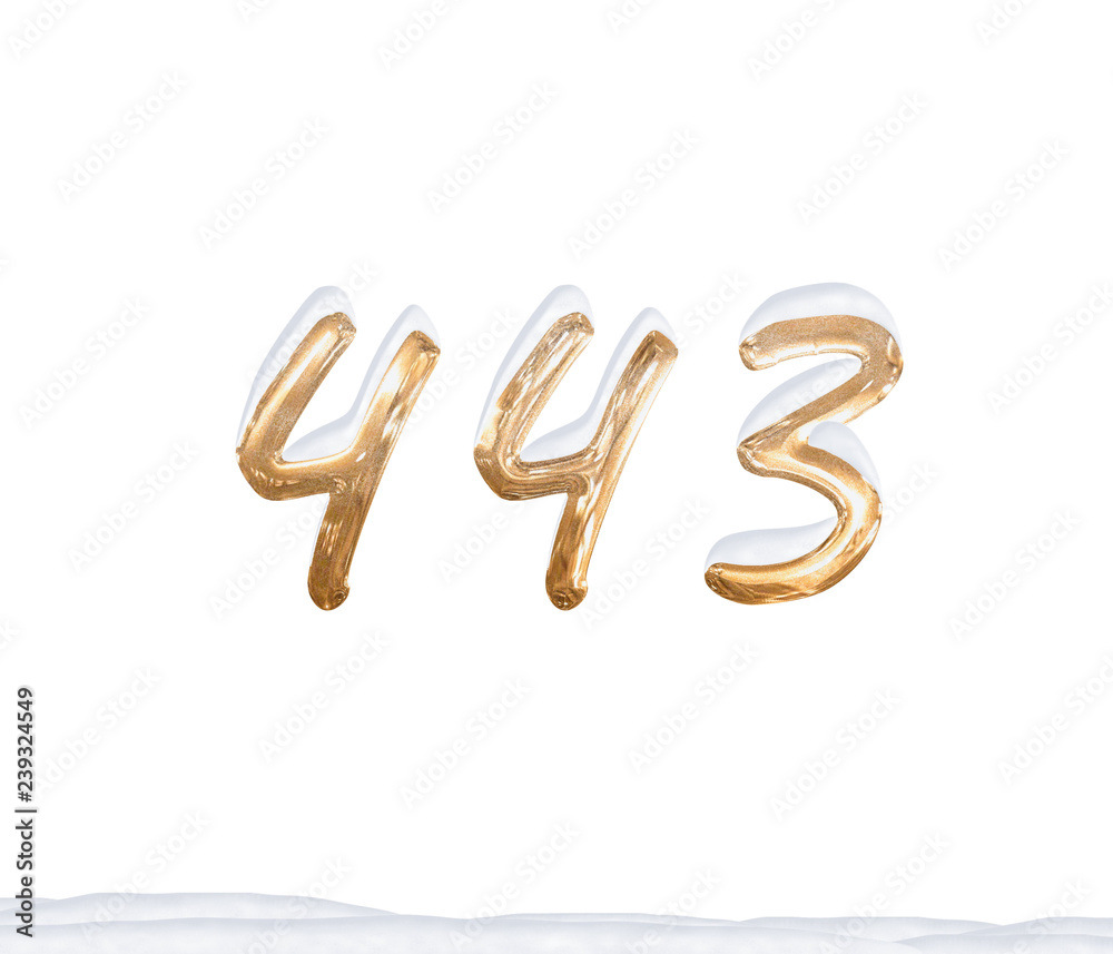 Gold Number 443 with Snow on white background Gold Number 443 with Snow on white background