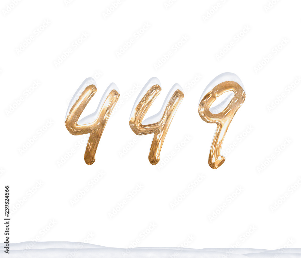 Gold Number 449 with Snow on white background Gold Number 449 with Snow on white background