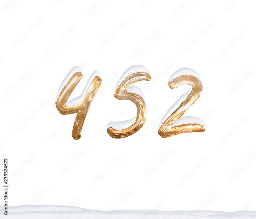 Gold Number 452 with Snow on white background
