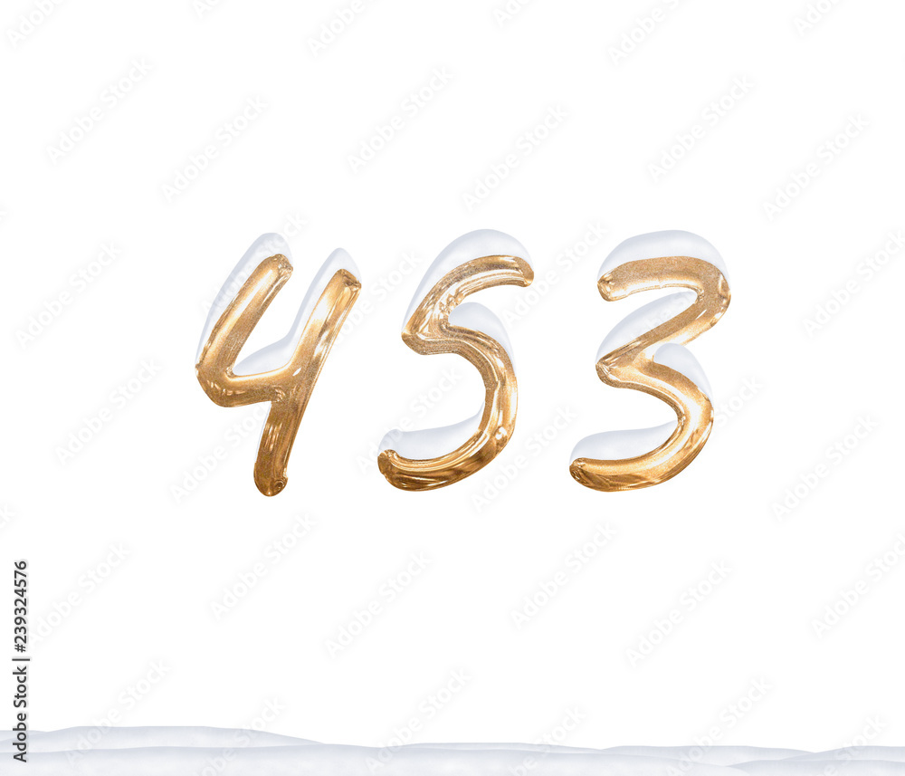 Gold Number 453 with Snow on white background