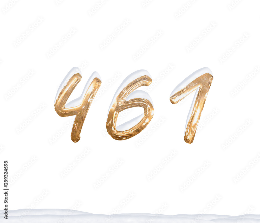 Gold Number 461 with Snow on white background