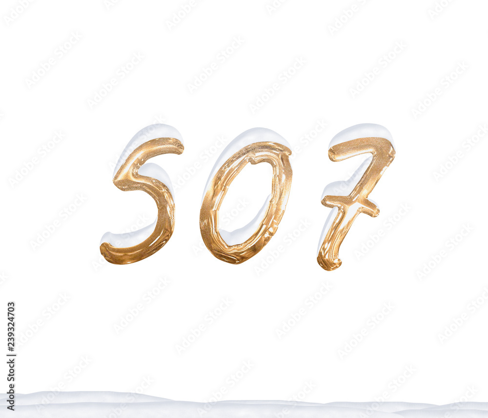 Gold Number 507 with Snow on white background Gold Number 507 with Snow on white background