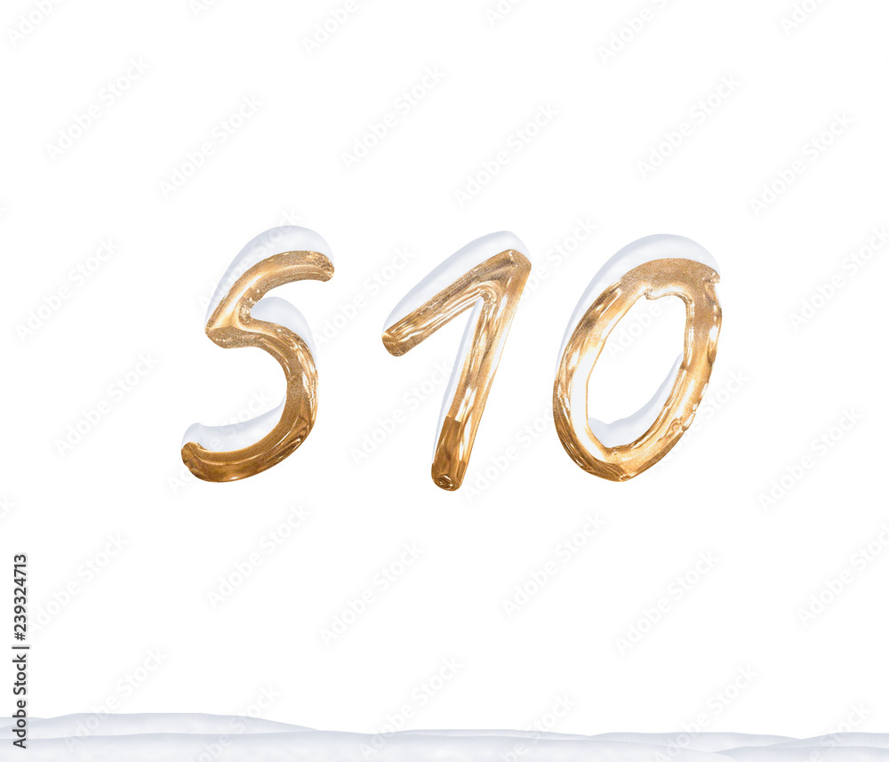 Gold Number 510 with Snow on white background Gold Number 510 with Snow on white background