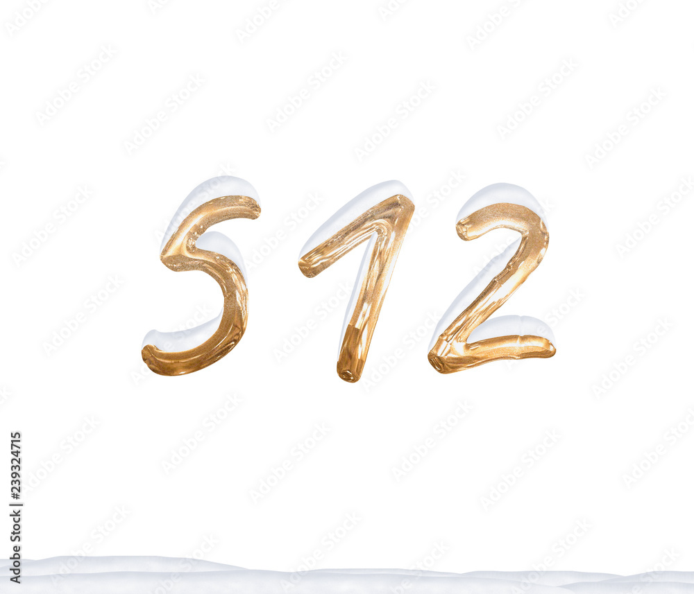 Gold Number 512 with Snow on white background Gold Number 512 with Snow on white background