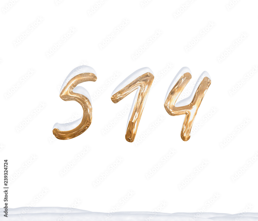Gold Number 514 with Snow on white background Gold Number 514 with Snow on white background
