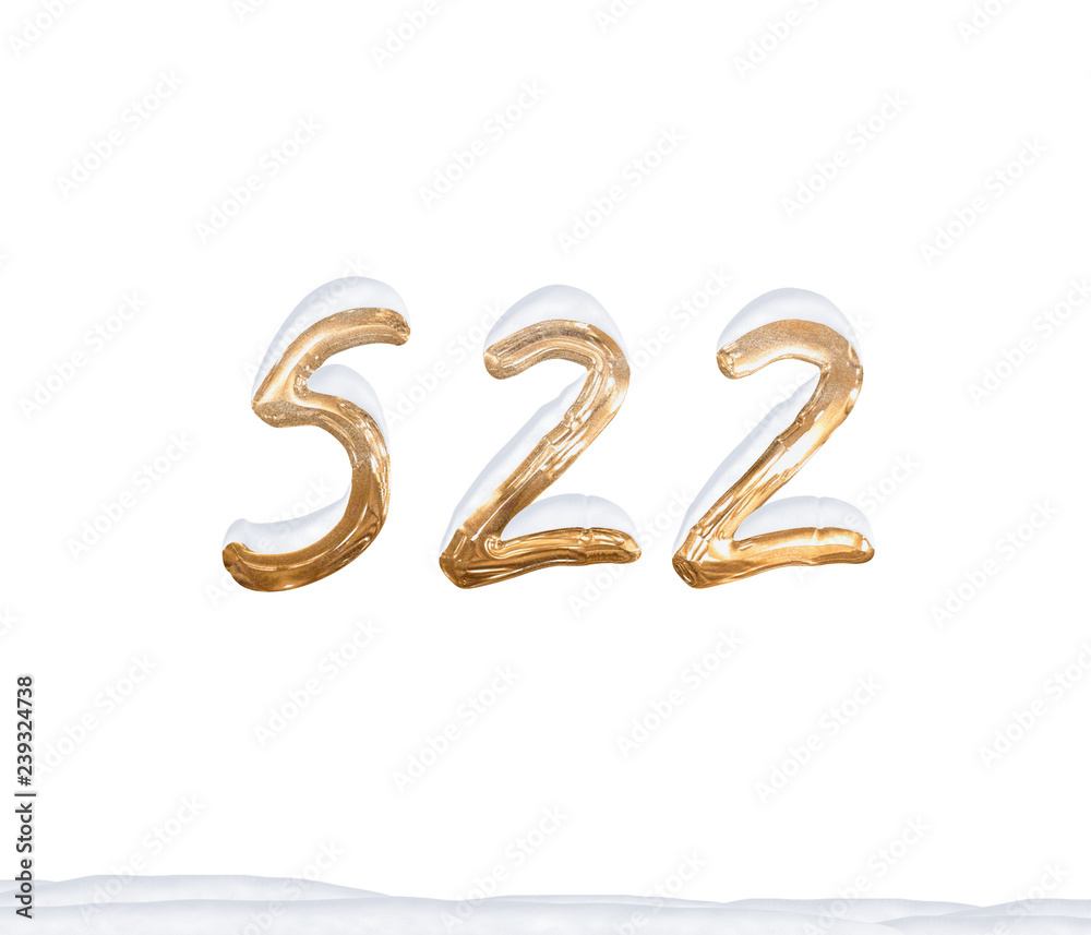 Gold Number 522 with Snow on white background Gold Number 522 with Snow on white background
