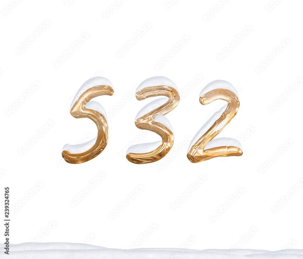 Gold Number 532 with Snow on white background Gold Number 532 with Snow on white background