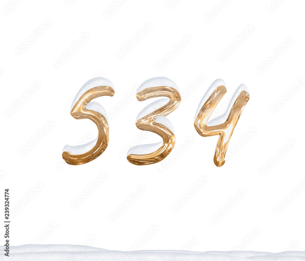 Gold Number 534 with Snow on white background Gold Number 534 with Snow on white background