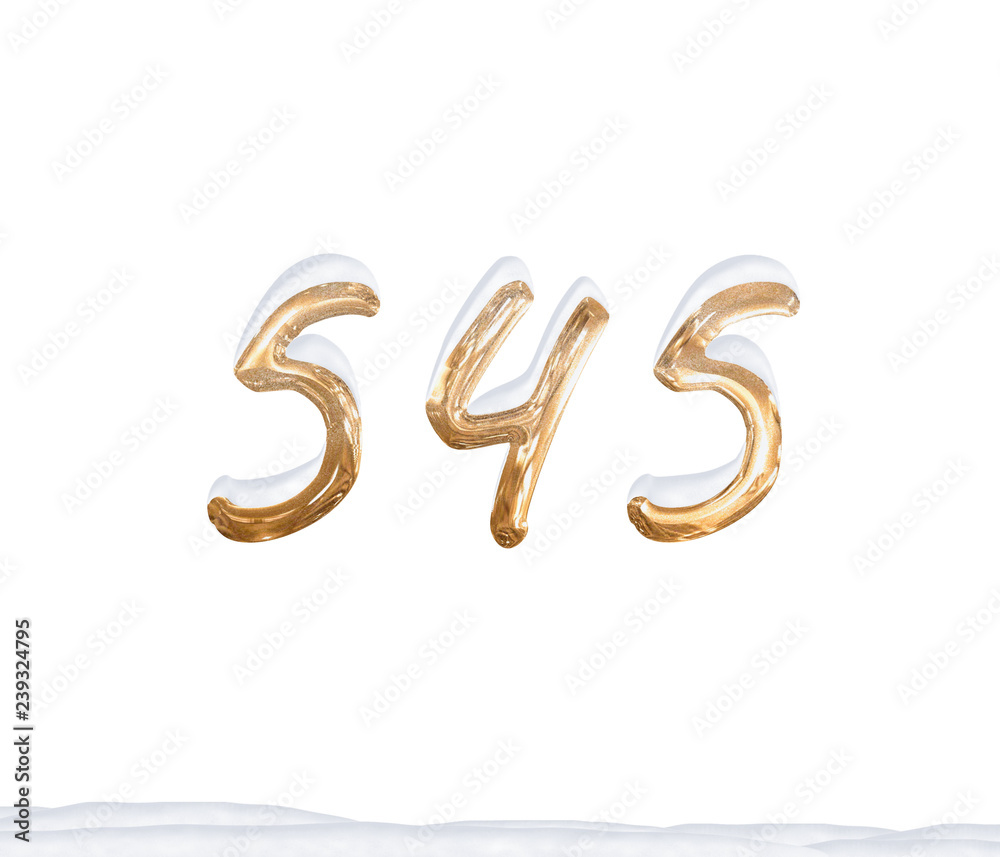 Gold Number 545 with Snow on white background