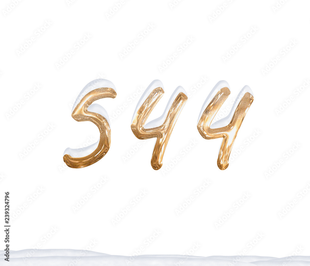Gold Number 544 with Snow on white background Gold Number 544 with Snow on white background