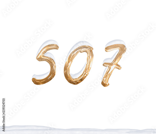 Gold Number 507 with Snow on white background