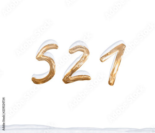 Gold Number 521 with Snow on white background