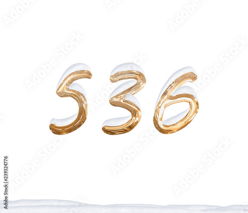 Gold Number 536 with Snow on white background
