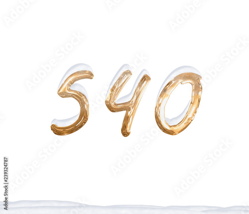 Gold Number 540 with Snow on white background